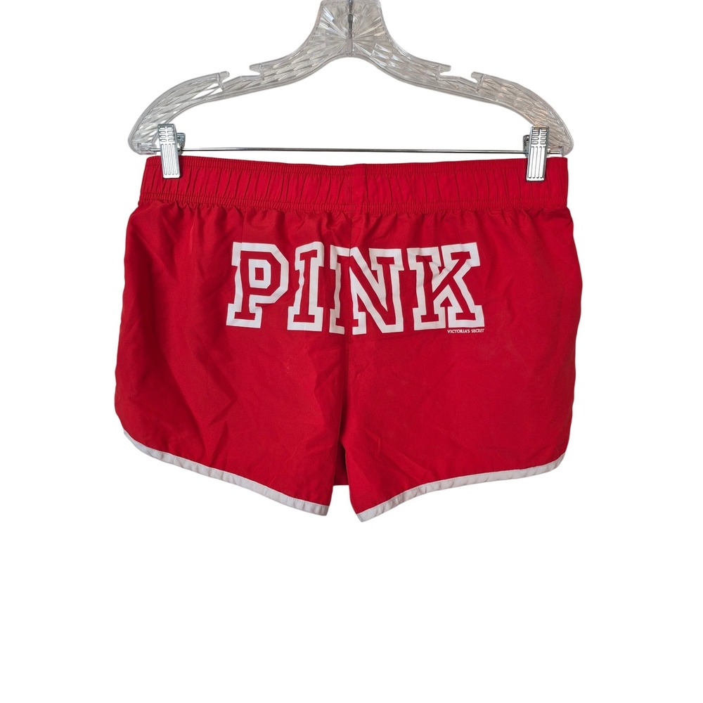 Victorias Secret PINK Red Dolphin Athletic Shorts White Logo Size Medium